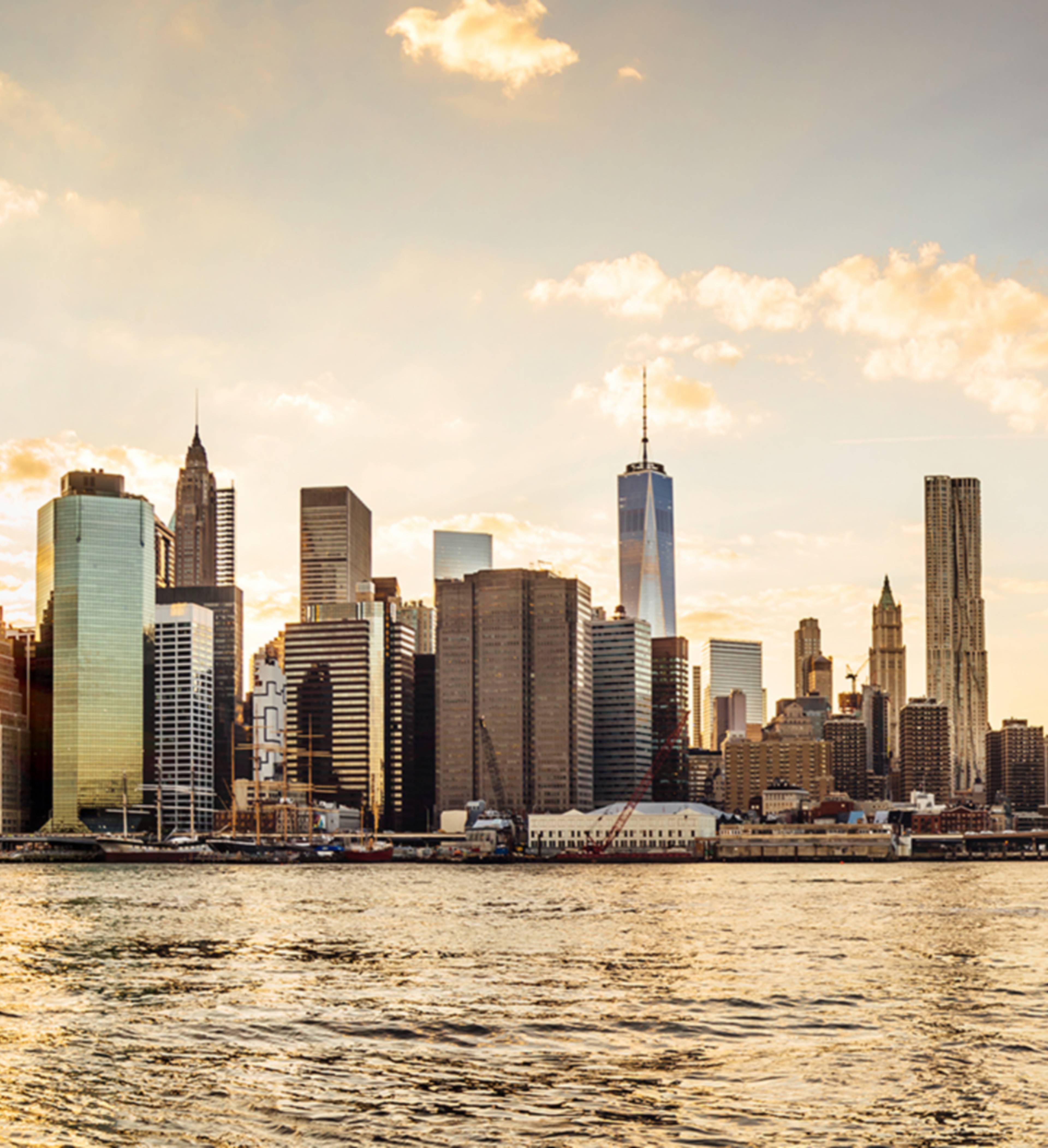 Manhattan skyline at sunset