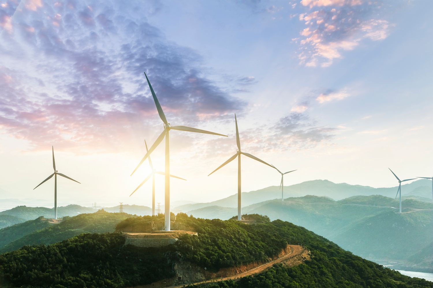 Wind turbines at sunset