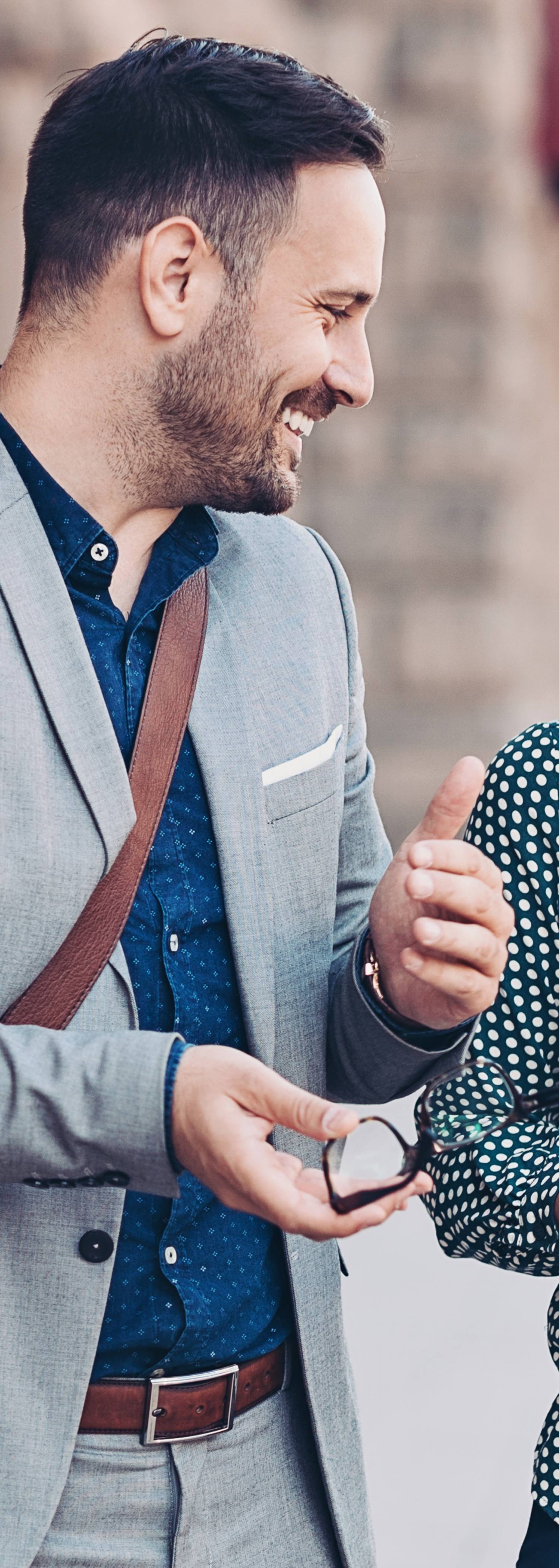 Man and woman talking about securities services