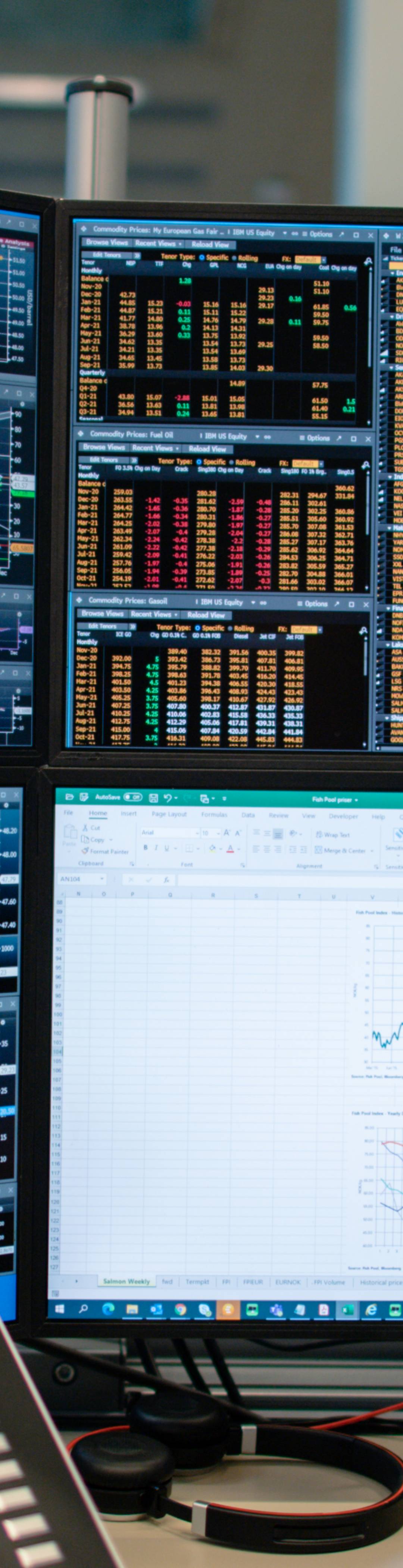 Man in front of a screen with many graphs