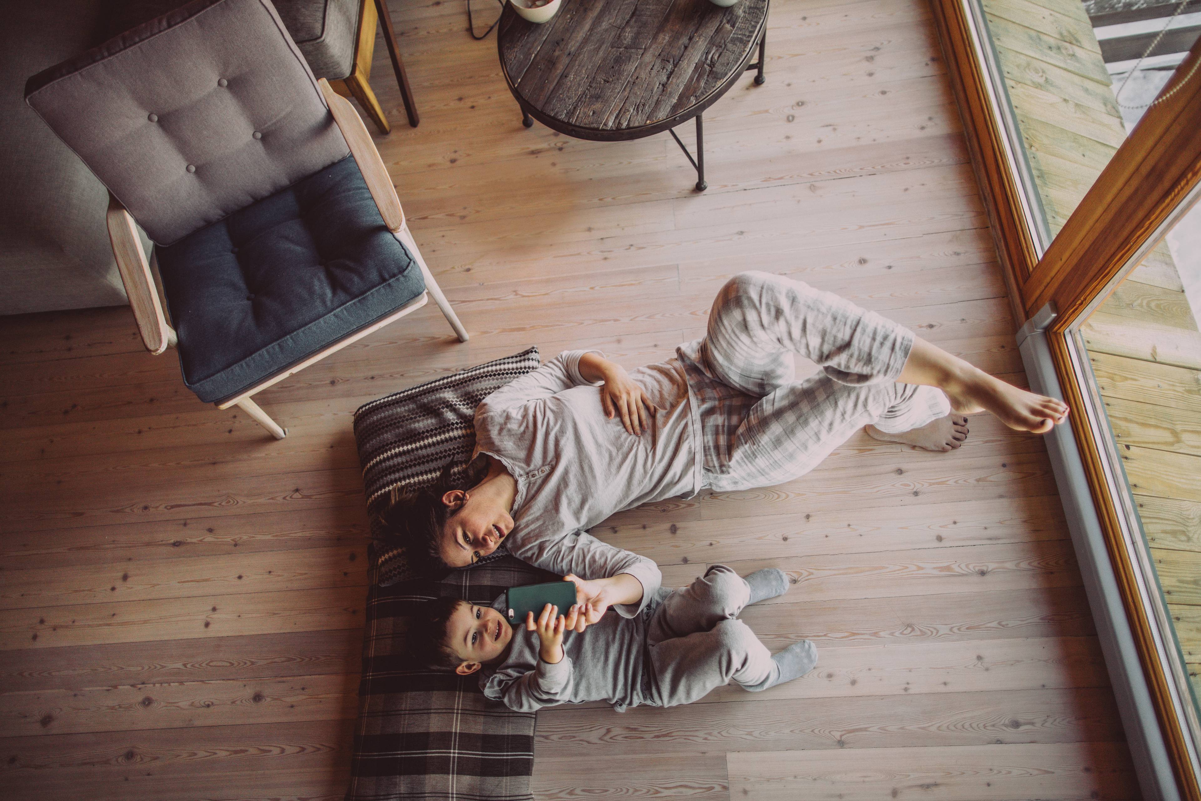 Mother and child on the floor
