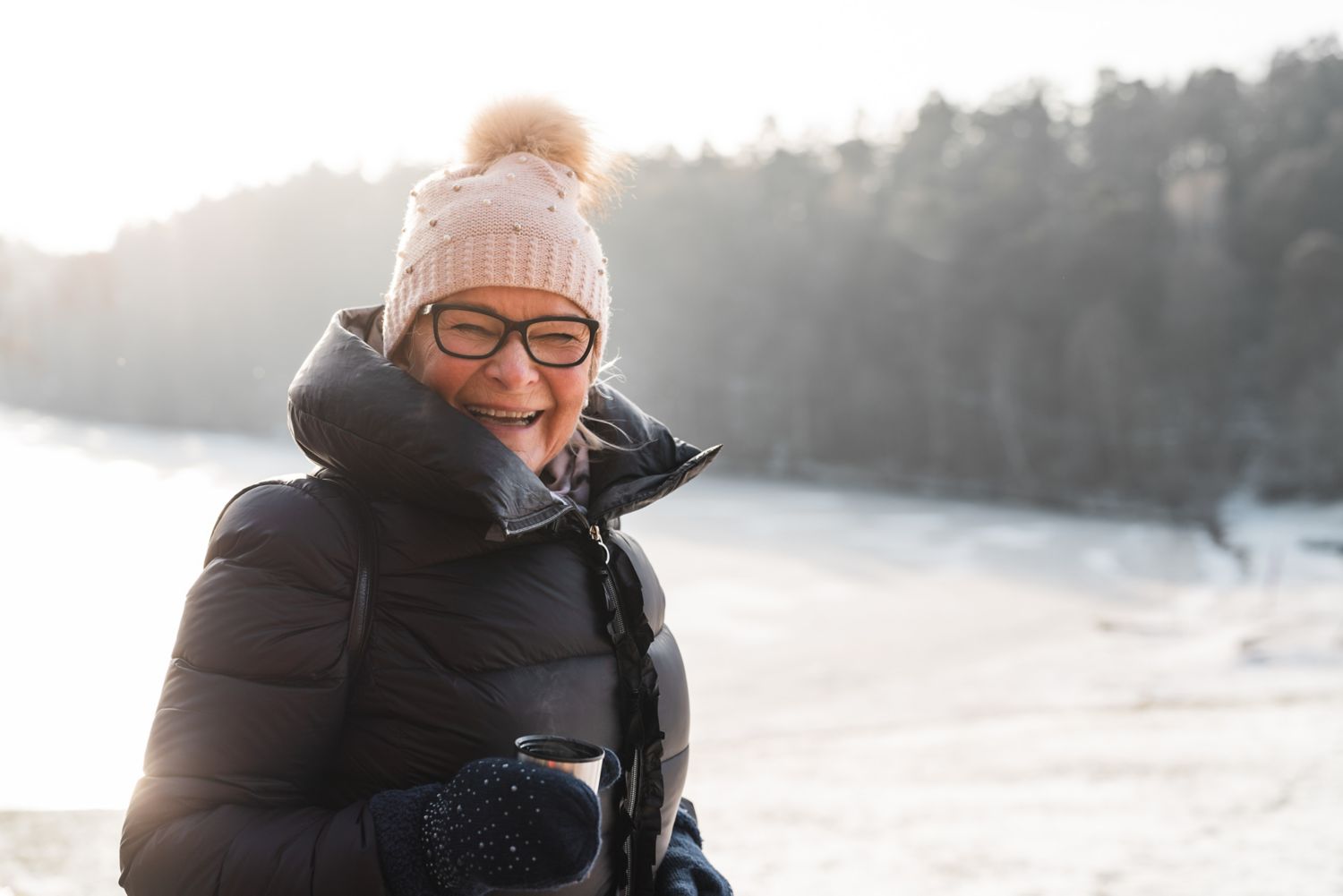 Adult woman outside in the winter cold