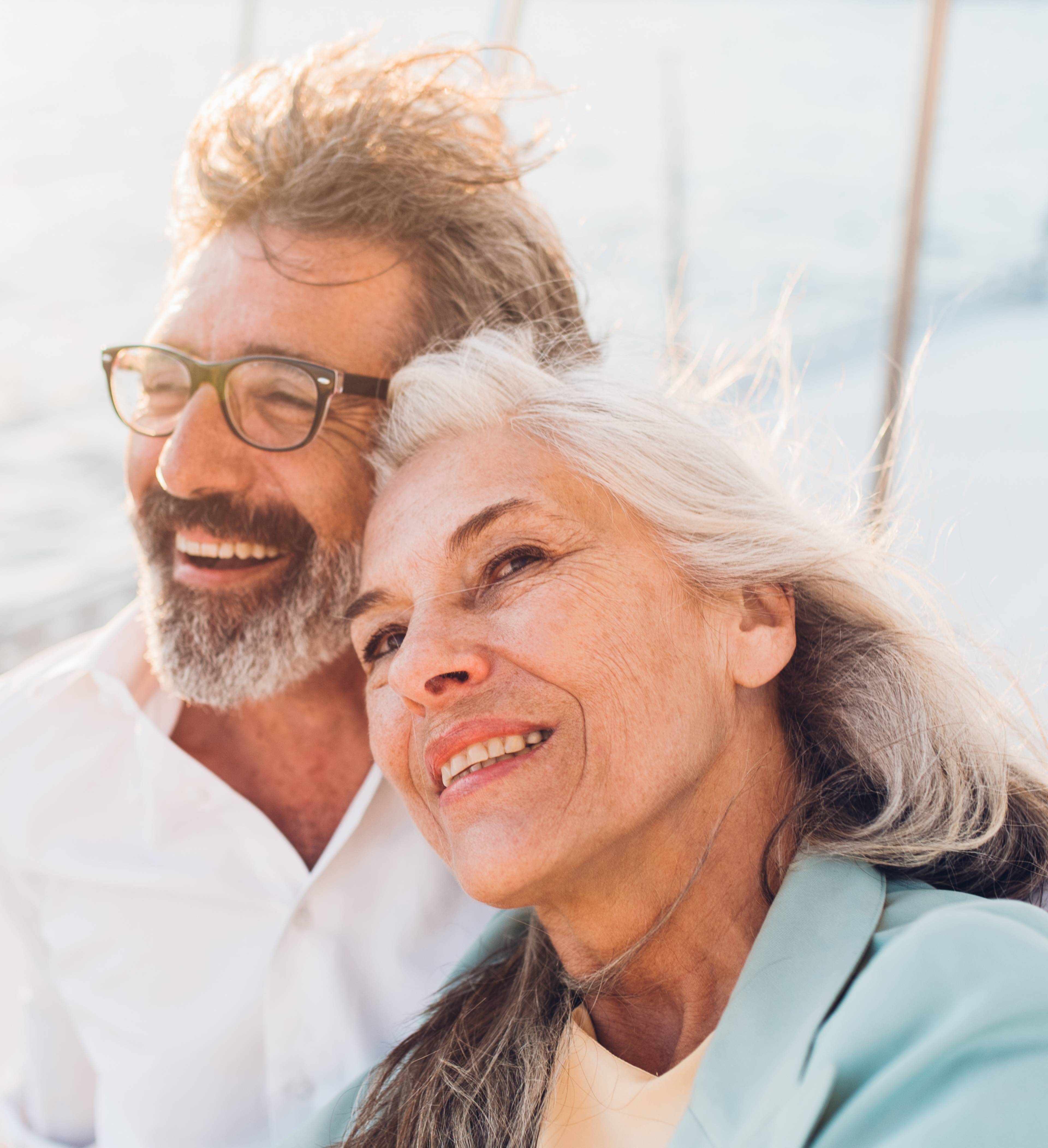 Adult couple on a sailboat